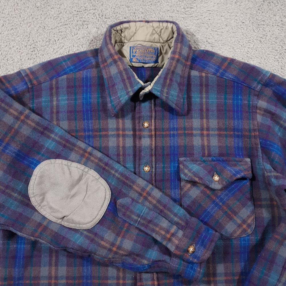 Vintage Pendleton Virgin Wool Shirt Mens Tag Large Fits Like Medium Purple Blue